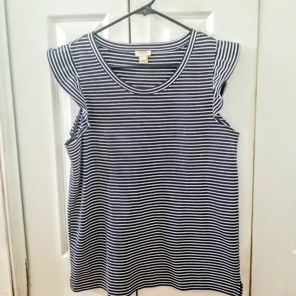 J Crew Factory Striped Ruffle Sleeve Tanktop - Picture 2 of 3